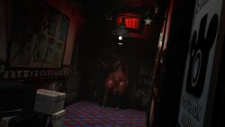 3d_(artwork) 3d_render apexofmods big_ass big_penis femboy five_nights_at_freddy's fnaf foxy_(fnaf) hallway male male_only mishuyuu mishuyuu_(modeler) robot robot_penis sfm solo source_filmmaker staring staring_at_viewer