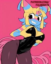 absurd_res ai_generated anthro black_eyes black_leotard body_fur bunny_costume cleavage dandy's_world dandys_world falsegate from_below fur furry groping_breasts groping_own_breasts hair_horns hands_on_breasts hands_on_own_breasts highres horns humanoid large_breasts leotard multiple_tails non-human paid_reward_available pantyhose patreon patreon_username personification pinata pink_tail pink_tails ropblox self_upload sharp_teeth smile stable_diffusion standing striped_fur tail tails thick_thighs uncensored wide_hips yatta_(dandy's_world) yellow_fur