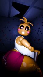 1girls 3d 3xe.q animatronic animatronic_female big_ass big_breasts booty_shorts clothing five_nights_at_freddy's five_nights_at_freddy's_2 glowing_eyes looking_at_viewer robot robot_girl shaking_ass shirt shorter_than_10_seconds sitting smiling smiling_at_viewer solo sound thick_thighs toy_chica_(fnaf) toy_chica_(love_taste) twerking video video_games