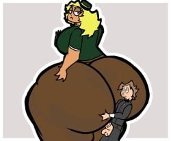 army_girl big_ass big_butt cap comission jonh_blackwood_(cool1263iej) leafy_disaster_(artist) looking_unamused smaller_male stella_bengoffen_(cool1263iej) taller_female through_clothes