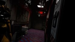 3d_(artwork) 3d_render apexofmods big_ass big_penis femboy five_nights_at_freddy's fnaf golden_freddy_(fnaf) hallway male male_only mishuyuu mishuyuu_(modeler) robot sfm solo source_filmmaker staring staring_at_viewer