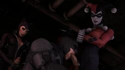 3d animated batman batman:_arkham_city batman:_arkham_origins batman_(series) bruce_wayne catwoman catwoman_(arkham) catwoman_(arkham_city) dc dc_comics erection fellatio futa_on_male futanari hand_on_head harley_quinn harley_quinn_(classic) harley_quinn_(injustice) human huuu injustice:_gods_among_us intersex large_penis male masturbation no_sound oral penis selina_kyle source_filmmaker standing threesome video