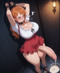 1futa ai_art ai_generated ankle_chain balls ballsack bondage bound bound_ankles brown_eyes bucket bucket_of_cum busty chained chained_ankles chained_to_wall chained_wrists chains civitai cleavage cock cum cum_shot cum_string cumming cumshot curvy curvy_figure dress dungeon flustered frilled_dress frills futa_focus futa_only futanari heavy_blush heavy_breathing hi_res high_quality high_resolution highres huge_cock motion_lines nami_(one_piece) one_piece orange_hair patreon penis quivering self_upload sex_slave slave solo solo_focus solo_futa stable_diffusion standing stationary_restraints twintails uncensored upscaled voluptuous voluptuous_futa whole_cake_island yuckle