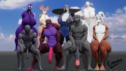 1femboy 3d 3d_(artwork) 4boys 4girls alien_girl big_ass big_breasts big_penis bovine brown_body choker completely_nude_female curvy curvy_female faceless_male female_on_top femboy goat grey_body group headwear horns horse mouse_ears mouse_tail orca original original_character original_characters ponytail purple_body purple_skin rodent rumakis sitting voluptuous whale white_body white_eyes white_hair