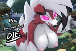 2024 after_transformation anthro areola background backyard big_boobs big_breasts black_highlights bodily_fluids boobs breasts canid canine claws cleavage crawling dialogue drolling drool english english_text feet female flower flowers full_body full_moon fur generation_7_pokemon glowing glowing_eyes greenhouse hair hanging_breasts highlights_(coloring) huge_boobs huge_breasts japanese_house kneeling lycanroc mammal midnight_lycanroc mischievous mischievous_smile moon multicolored_body multicolored_fur multicolored_hair night nintendo nipples outside ozoneserpent pawpads paws pink_areola pink_eyes plant pokemon pokemon_(species) red_body red_fur saliva saliva_drip saliva_trail sally_(ozoneserpent) sky solo spiral spiral_eyes star starry_background starry_sky text two-tone_body two-tone_fur two-tone_hair white_body white_fur white_hair