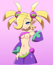 1girl blonde_hair blue_eyes blue_eyes_(manga) cleft_of_venus flashing long_hair nipples plink_(shantae) pussy shantae_(series) smile solo tagme twintails