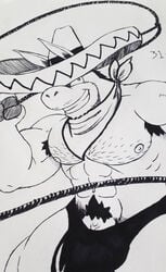 anthro black_and_white bulge donkey hanna-barbera male male_only monochrome muscular orchidshield penis quick_draw_mcgraw solo sombrero the_quick_draw_mcgraw_show thong whip