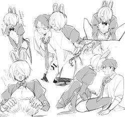 2boys adopted_son adoptive_father adoptive_incest age_difference aged_up anal anal_sex bar_censor blush bunny_ears crossdressing dosukotwst erection femboy gay gegege_no_kitarou getakichi hair_over_one_eye kitarou kitarou_tanjou_gegege_no_nazo male male_only male_playboy_bunny mizuki_(gegege_no_kitarou) monochrome multiple_scenes penis reverse_bunnysuit twink yaoi younger_dom_older_sub younger_penetrating_older