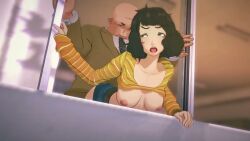 3d ahe_gao blonde_hair blowjob breasts climax female kobayakawa_(persona_5) light_skin male nipples penis persona persona_5 rape sadayo_kawakami tagme thigh_sex ugly_bastard under_desk vaginal_penetration video