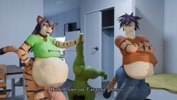 alex_(mrmeatlovers) animal_genitalia animal_penis anthro balls bell bell_collar big_balls big_penis blue_eyes blue_hair bottomless bottomwear bulge clothed clothing collar digit_ring equine_genitalia equine_penis eyewear felid female fur genitals glasses goblin group gynomorph hair hi_res huge_balls huge_cock hyper hyper_balls hyper_genitalia hyper_penis inside intersex jewelry julia_(mrmeatlovers) male mammal mrmeatlovers orange_body orange_fur pantherine pants penis ring stripes tail tiger trio vein veiny_penis vore wedding_ring