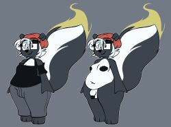 anthro beanie big_tail breasts bulge clothed clothing eyewear glasses gynomorph hat headgear headwear hi_res intersex ivy_o'dour mammal mephitid nude nude_anthro reference_image skunk skunkphunk small_breasts smelly stink_fumes tail thick_thighs trans_(lore) trans_woman_(lore)