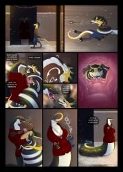 2_penises 9_panel_comic alley almost_fully_inside animal_genitalia animal_penis anthro anthro_pred anthro_prey apode armorine ass bodily_fluids bra bracelet butt_grab caught_off_guard clothing coat coiling comic cum dialogue draconcopode duo ejaculation english_text female female_pred forked_tongue fully_inside genital_fluids genitals green_body hand_on_back hand_on_butt hand_on_shoulder hand_under_chin head_first head_in_mouth hi_res holding_clothing holding_object jewelry kissing larger_pred legless male male/female male_prey multi_genitalia multi_penis multiple_scenes naga oral_vore outside partially_inside penis penis_grab red_clothing red_coat red_topwear reptile scales scalie serpentine size_difference snake snow soft_vore speech_bubble stomach_bulge sudz synderth tail tail_in_mouth text tongue tongue_out topwear underwear ventral_scales vore walking white_body white_scales yellow_body