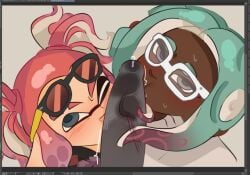 2026 anonymous_male double_blowjob gay huge_cock inkling inkling_boy octoling octoling_boy splatoon squarekingcup tentacle threesome yaoi
