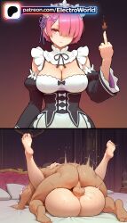 1boy 1girls 2026 ai_generated artist_name barefoot blue_hair breasts bust chest cleavage cock detached_sleeves dick electroworld feet female fucking hair_ornament hair_over_one_eye hi_res high_quality high_resolution highres intercourse love_making maid maid_headdress mating_press motion_lines patreon patreon_username penetration penis ram_(re:zero) re:zero_kara_hajimeru_isekai_seikatsu ribbon roswaal_mansion_maid_uniform sex sexual_intercourse short_hair soles speed_lines stable_diffusion straight testicles toes trembling watermark x_hair_ornament