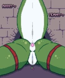 absurd_res anal animated anthro anus bodily_fluids breath digital_media_(artwork) dripping_vulva female genital_fluids genitals green_body green_scales hanta hantanyaw44 hi_res hole_in_wall kobold leg_belt licking oral panting pixel_(artwork) pixel_animation raised_tail rimming scales scalie sex shaking shivering solo tail text through_wall tongue vaginal_fluids vulva white_body white_scales
