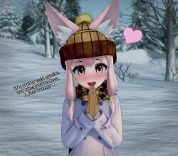 1girls 3d 3d_(artwork) 4k animal_ears anime_style blush clothing coat cute cute_face cute_female fangs female female_focus female_only flyingcookie fox_ears fox_girl glowes happy happy_female hat heart kemonomimi koikatsu looking_at_viewer open_eyes open_mouth original original_character outdoors outside petite petite_female pink_eyes pink_hair scarf self_upload sfw short_hair side_braid text watermark wholesome winter winter_clothes winter_gloves young young_female