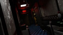 3d_(artwork) 3d_render apexofmods chica_(fnaf) female female_only five_nights_at_freddy's fnaf hallway mishuyuu mishuyuu_(modeler) robot robot_girl sfm solo source_filmmaker staring staring_at_viewer