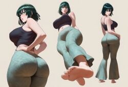 ai_generated barefoot feet female flare_pants fubuki_(one-punch_man) huge_ass huge_breasts leo_dawg multiple_views one-punch_man soles thick_thighs toes wide_hips