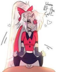 1girls 4_fingers amazon_prime angel angel_girl big_breasts bottomless bow bowtie breasts cartoon cat_ears cat_eyes cat_nose cat_whiskers choker clitoris clitoris_peek do_you_want_to_pet_my_cat_(meme) drawing drawing_on_body drawing_on_pussy exorcist_(hazbin_hotel) eyepatch female female_only gray_body gray_hair grey_body grey_hair grey_skin hand_on_breast hazbin_hotel hazbin_hotel_(season_2) looking_at_viewer meme nose pants_down patreon_link pink_eye pink_eyes ponytail pussy_on_table ribbon scar scar_on_face sharpie shirt_only smile smiling smiling_at_viewer solo table tagme tagme_(artist) uniform vaggi vaggi_(hazbin_hotel) white_hair x_eye x_on_eye