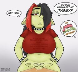 big_breasts do_you_want_to_pet_my_cat_(meme) drawing_on_body funny_shirt goblin goblin_female hands_on_hips high_quality huge_breasts looking_down pussy pussy_ejaculation pussy_focus pussy_juice pussy_juice_drip pussy_lips pussy_on_table pussy_peek skyfield999 table_humping thick_thighs thrasher_(skyfield999) wide_hips