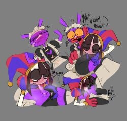 1boy 1girls 4_fingers absurd_res anthro aroused balls bodily_fluids closed_eyes clothed clothing crossdressing cum cum_covered cum_in_clothing cum_in_mouth cum_in_underwear cum_inside cum_on_face cum_on_penis cum_stain cum_through_clothing cum_through_underwear directional_arrow dominant dominant_female drinking drinking_cum duo exclamation_point eyelashes fellatio fellatio_through_clothing female fingers genital_fluids genitals getting_up glitch_productions gulp_(sound_effect) heart_symbol hi_res humanoid jax_(tadc) jax_(the_amazing_digital_circus) karnthud lagomorph larger_male leporid long_eyelashes looking_at_genitalia looking_at_penis looking_pleasured lying lying_on_ground maid_headdress maid_jax_(the_amazing_digital_circus) maid_uniform makeup male male/female mammal mascara messy moan motion_lines narrowed_eyes on_back on_ground open_mouth oral penile penis pomni_(tadc) pomni_(the_amazing_digital_circus) question_mark rabbit ruined_makeup running_makeup running_mascara saliva scribble_eyes sex sharp_teeth shocked size_difference small_penis small_penis_adoration smaller_female speech_bubble submissive submissive_male swallowing sweat sweatdrop teeth the_amazing_digital_circus throbbing throbbing_penis underwear uniform wet wet_clothing wet_underwear wide_eyed
