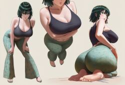 ai_generated barefoot feet female flare_pants fubuki_(one-punch_man) huge_ass huge_breasts leo_dawg multiple_views one-punch_man soles thick_thighs toes wide_hips