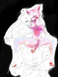 ahe_gao ahegao_face breasts dick dominant_female domination dripping drooling five_nights_at_freddy's fnaf foxy_(fnaf) furry furry_ass furry_breasts furry_female furry_male hook_hand mangle_(fnaf) nipples paws pussy pussy_juice pussy_juice_drip straight