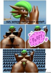 3d 3d_(artwork) 5naptrap absurd_res accidental_exposure animal_genitalia animal_penis ass ball_size_difference balls beach beach_background big_breasts big_butt bikini black_bikini black_clothing black_swimwear blue_background breasts brown_body clothing comic covering covering_face dark_body dark_skin digital_media_(artwork) disappearing_clothing english_text equine_genitalia equine_penis eyebrows female female_to_futa ftg_transformation futa_transformation futanari gardevoir generation_3_pokemon genitals green_eyebrows green_hair green_pubes hair hand_on_hip herm hi_res humanoid intersex jadine_voir larger_female looking_at_viewer looking_down magic magic_trick micropenis natural_breasts nickelodeon nintendo onomatopoeia palm_tree patreon penis pink_eyes plant pokemon pokemon_(species) pubes scared screaming simple_background size_difference sky_background small_penis smile smiling_at_viewer snap snapping_fingers solo sound_effects source_filmmaker_(artwork) spanish_text swimwear talking_to_viewer tanned tanned_skin text the_fairly_oddparents thick_thighs traumatized tree two-piece_swimsuit url whispering wide_hips
