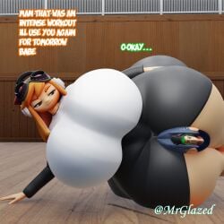 balled_up big_ass big_breasts dominant dominant_female gym hourglass_figure huge_ass huge_breasts laying_down meggy_spletzer mrglazed oc rough size_difference smg4 squeezing squishing thick_thighs topaz_(greentopaz213) transformation