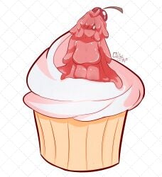 breasts breasts_out cherry cupcake female lobotomy_corporation melting_love olister ooze pink_eyes pink_hair project_moon slime slime_girl slime_hair small_woman sweets