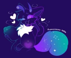 2026 4_ears antennae_(anatomy) anthro big_breasts blush bodily_fluids breast_grab breasts canid canine canis chest_tuft collar curling_tail domestic_cat domestic_dog drooling eyelashes felid feline felis female glowing glowing_nipples gradient gradient_tail half-length_portrait hand_on_breast heart_eyes heart_symbol hi_res holding_breast horn hybrid mammal multi_ear nipples portrait puppysnackz saliva signature simple_background solo sparkles sweat tail tongue tongue_out tuft zeropoint_(zeropointfluff)