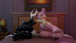 2girls 3d 3d_(artwork) alei__rm alei_xyz amy_rose antrhopomorphic antropomorph big_ass big_breasts big_thighs feet furry furry_female hairy hairy_pussy hollow_knight hollow_knight:_silksong hornet_(hollow_knight) posing pussy sonic_(series)