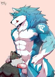 2017 abs anthro biceps canine cum fur hi_res hittoga male male_only mammal multicolored_fur muscular muscular_male pecs penis sparky_(character) wolf