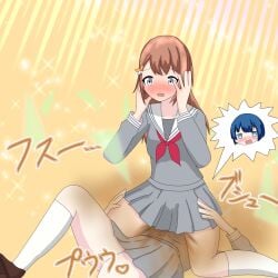 blush embarrassed facefart facefarting facesitting fart fart_cloud fart_fetish farting hanasato_minori kiritani_haruka more_more_jump!_(project_sekai) project_sekai