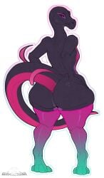 anthro big_ass big_butt dat_ass dragons_and_drawings dumptruck_ass dumptruck_butt female flat_chest flat_chested hand_on_butt huge_ass huge_butt looking_at_viewer looking_back pokemon salazzle solo tagme tail transparent_background