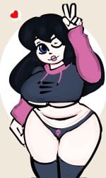 bbw black_hair chubby female meme_clothing original_character pale-skinned_female puddinpuddgi underboob winking_at_viewer