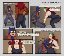 2girls ass barbara_gordon batgirl batman:_the_animated_series bondage breasts breasts cleavage costume dc_comics dcau forced_yuri jacket muscular_female older_female pov red_hair_female roxanne_sutton roxy_rocket sketcherdi smothering smothering_breast smug smug_face superheroine tank_top tied_up villainess younger_female yuri