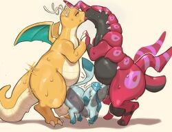 3lues ambiguous_gender anthro anthro_on_feral anthro_penetrating anthro_penetrating_feral balls biped blue_body double_penetration dragonite eeveelution erection feral feral_penetrated french_kissing generation_1_pokemon generation_4_pokemon generation_5_pokemon genitals glaceon group hi_res internal kissing male nintendo oral oral_penetration orange_body orange_scales penetration penile penile_penetration penis pokemon pokemon_(species) quadruped red_body scales scolipede sex shadow side_view simple_background size_difference trio yellow_background zoophilia