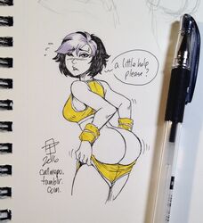 1girls 2016 asian ass big_ass big_hero_6 bra bubble_butt callmepo clothes_too_small clothing_too_small dat_ass disney eyeshadow female female_only gogo_tomago limited_palette marvel solo two_tone_hair wardrobe_malfunction