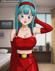 ai_generated aindroidparanoid big_breasts blue_hair bra_(dragon_ball) bra_briefs breasts breasts_out busty curvy dragon dragon_ball dragon_ball_gt female female_only hips huge_breasts large_breasts latex latex_suit long_hair nipples stable_diffusion voluptuous wide_hips