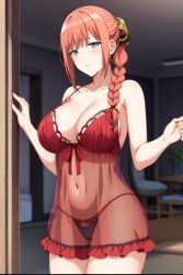 ai_generated blush gintama kouka_(gintama) lingerie looking_at_viewer red_hair