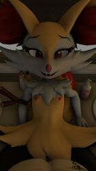 1boy 1girls 3d :d areolae arm_support bathroom braixen breasts breasts_out cheek_tuft chest_tuft ear_fluff female female_focus fox_ears fox_girl fox_tail furry furry_female half-closed_eyes happy_sex leaning_back looking_at_viewer meddlade mirror missionary_position nipples open_mouth open_smile pokemon pokemon_(species) pov pov_eye_contact red_eyes sex sfm small_breasts smaller_female smile solo_focus spread_legs vaginal_penetration vaginal_penetration white_body white_fur yellow_body yellow_fur