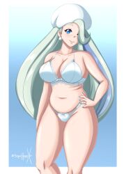 1girls big_breasts blonde_hair blue_eyes female game_freak gym_leader hand_behind_head huge_breasts light-skinned_female light_skin looking_at_viewer mature_female melony_(pokemon) milf nintendo npc npc_trainer pokemon pokemon_ss solo sonicheroxd thick_thighs wide_hips