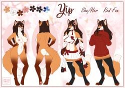 2019 anthro ass black_clothing black_legwear blue_eyes bottomwear breasts brown_body brown_fur brown_hair canid canine clothed clothing dated female fox fur genitals grin hair humanoid_genitalia humanoid_pussy legwear mammal model_sheet nipples nude orange_body orange_fur orange_tail pink_nipples pussy red_clothing red_topwear skirt smile solo standing tail tiggybloom topwear white_body white_bottomwear white_clothing white_fur white_skirt white_tail white_topwear yip_(zoiamaru)