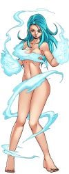 arcana_(hentai_heroes) aura barefoot blue_eyes blue_hair breasts cg convenient_censoring female full_body hentai_heroes jaina_proudmoore large_breasts long_hair magic navel nude official_art parody simple_background solo white_background