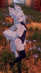 3d cleavage_cutout filian filian_(vtuber) filiannevr grass_field nature_background one-piece_swimsuit small_boobs small_breasts tagme virtual_youtuber vrchat vtuber white_hair