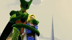 1monster android_18 covering_mouth dragon_ball_z female holding imperfect_cell source_filmmaker tail twistedraven