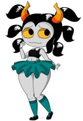 aged_up black_hair clothing cloudcyanide femele full_body grey_skin hiveswap horns ms_paint_adventures skirt solo thick_thighs thighs tirona_kasund troll twintails wide_hips