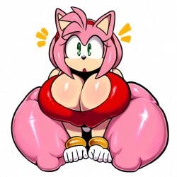 amy_rose big_breasts curvaceous female furry green_eyes hedgehog huge_breasts large_breasts mullon pink_body pink_fur sega sonic_(series) sonic_the_hedgehog_(series) squatting thick_thighs voluptuous voluptuous_female