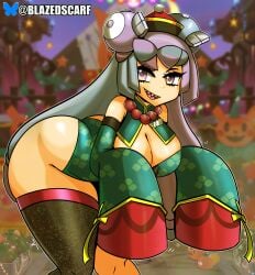 1girls adapted_costume anime big_breasts big_butt blazedscarf breasts gym_leader halloween iono_(fall_2024)_(pokemon_masters) iono_(pokemon) jiangshi_costume pokemon pokemon_masters pokemon_masters_ex pokemon_sv thick_ass thick_thighs